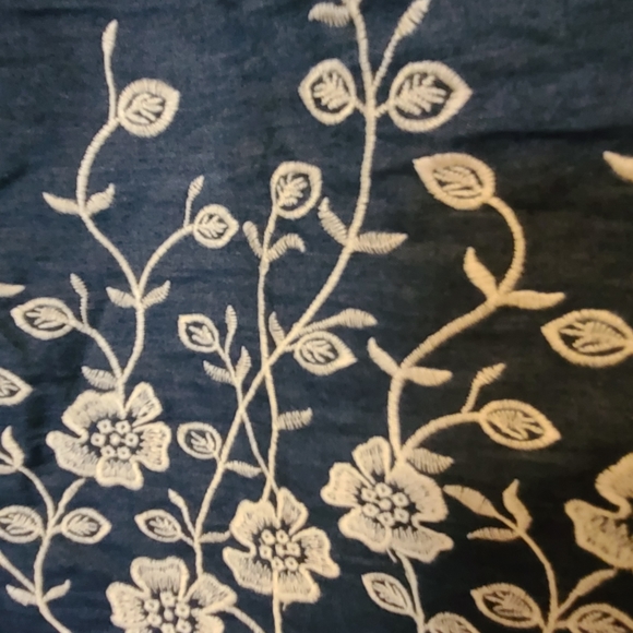 Tieback sundress, denim with white embroidery. - Picture 3 of 8